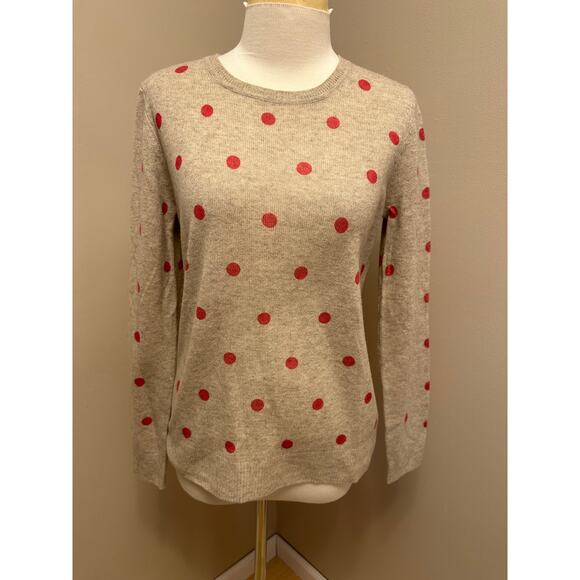 Rachel Zoe 100% 2-Ply Cashmere Sweater Oatmeal/Pink Polka Dots Sz Medium - Picture 1 of 5